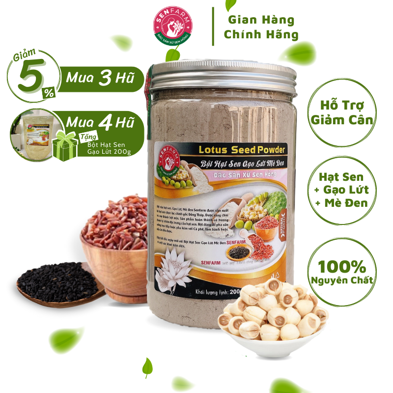 [Không Đường] Bột Hạt Sen, Gạo Lứt, Mè đen nguyên chất Senfarm
