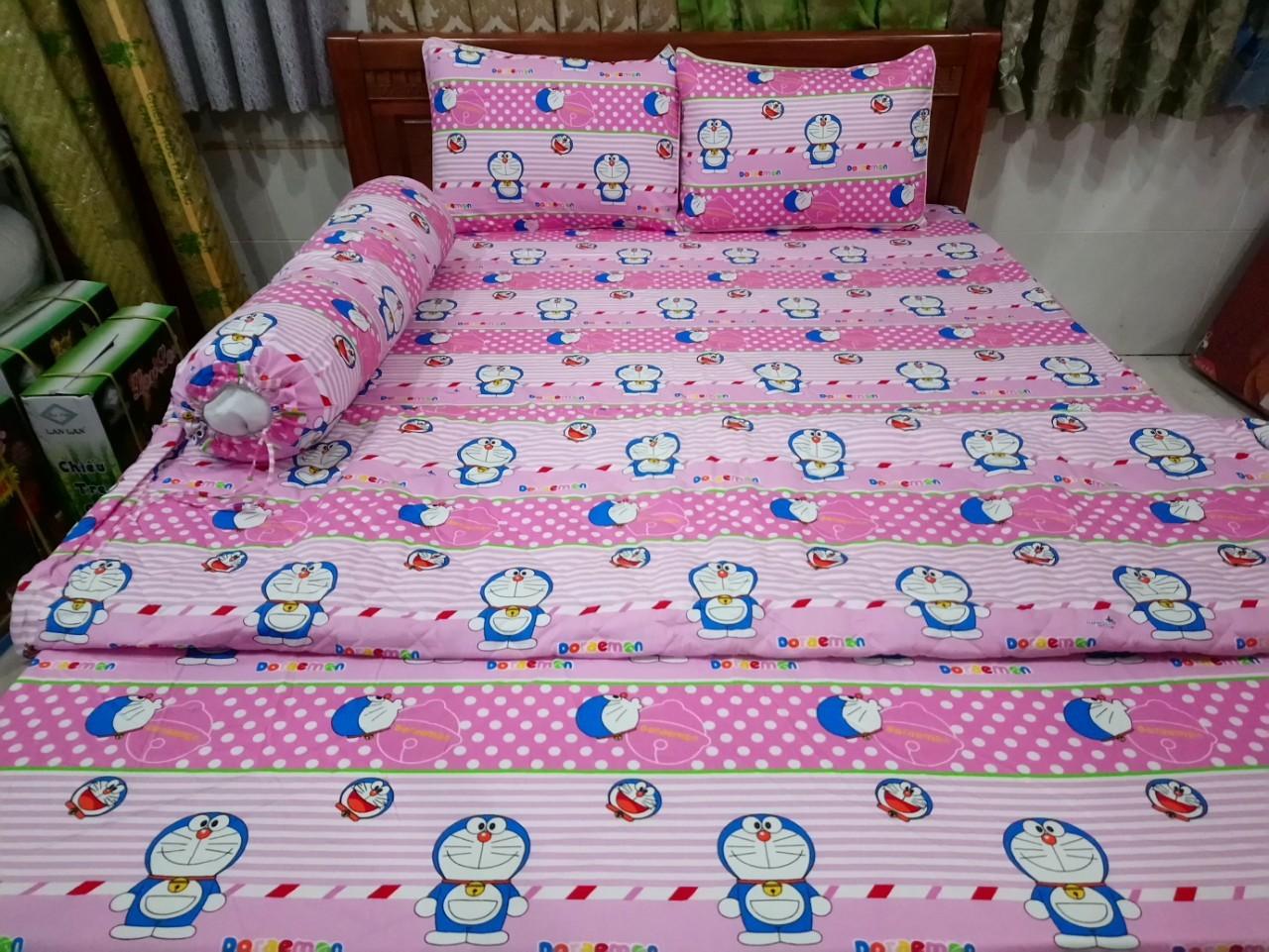 Bộ chăn ga áo gối cao cấp Thắng Lợi gồm 1 dra + 1 chăn chần bông + 3 áo gối