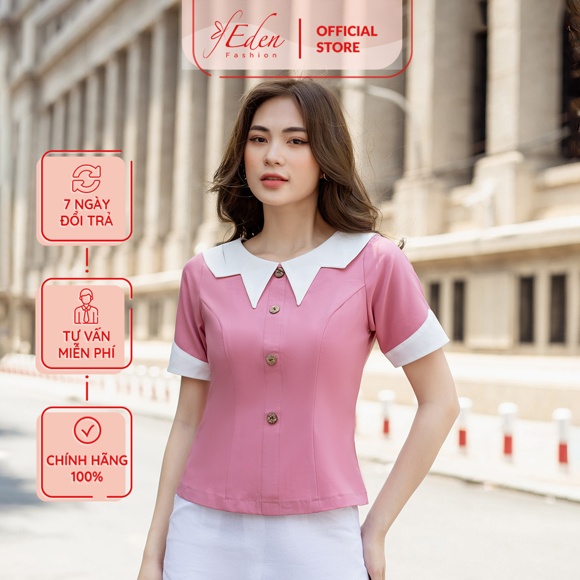 Áo kiểu nữ công sở thời trang Eden cổ phối màu cách điệu - ASM201