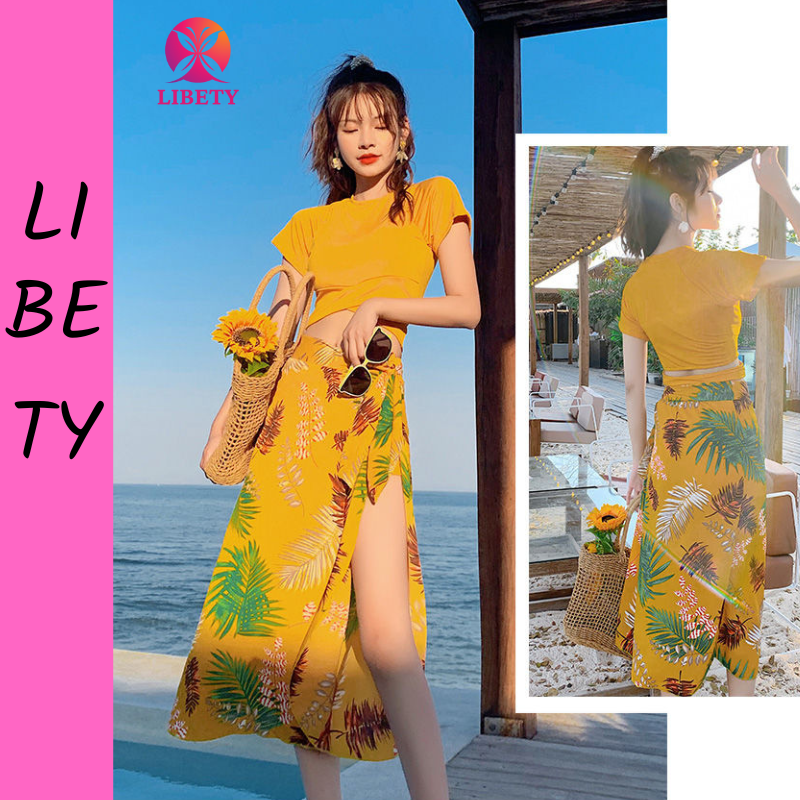 Bộ quần áo bơi nữ kèm khăn bikini đi biển kín đáo
