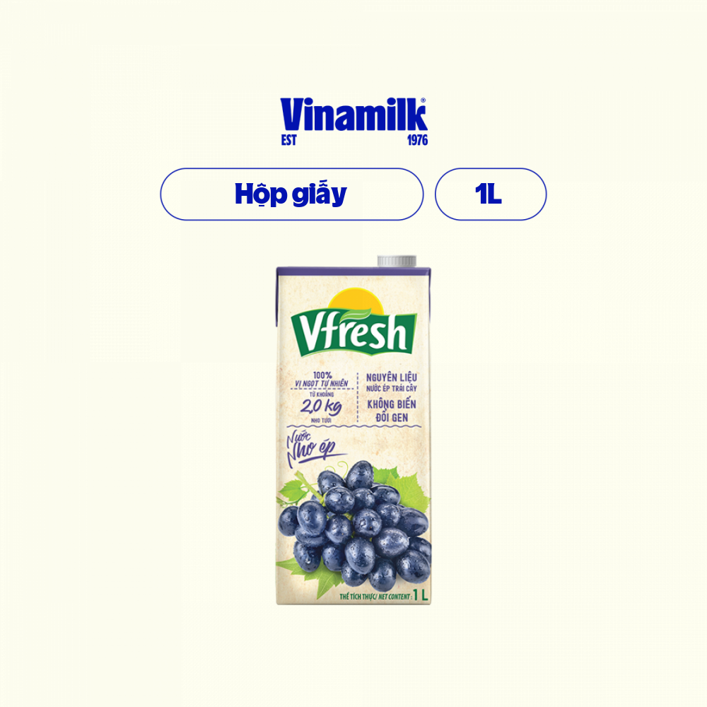 6 hộp Nước Vfresh nho ép 100% Hộp giấy 1L