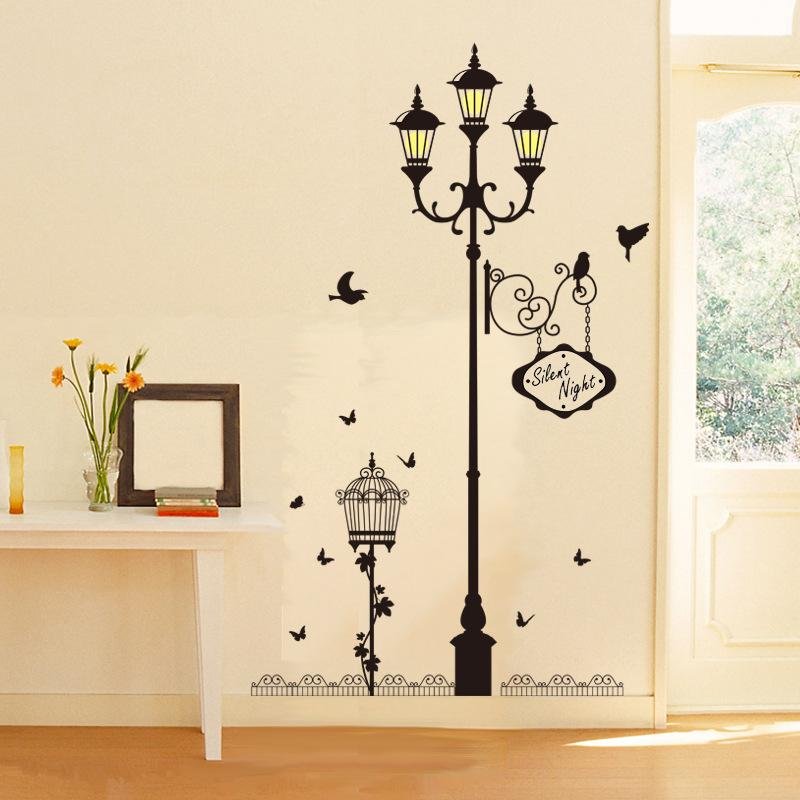 Decal dán tường Cột đèn đen vàng- P17-vivadecal