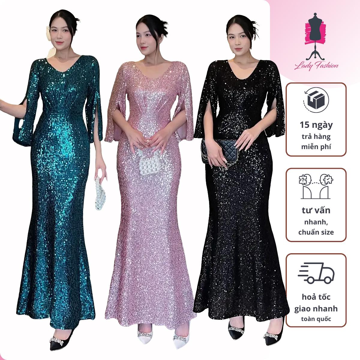 {HCM} Đầm dạ hội kim sa D160 cao cấp Đuôi cá tay xẽ KHANH LINH STYLE