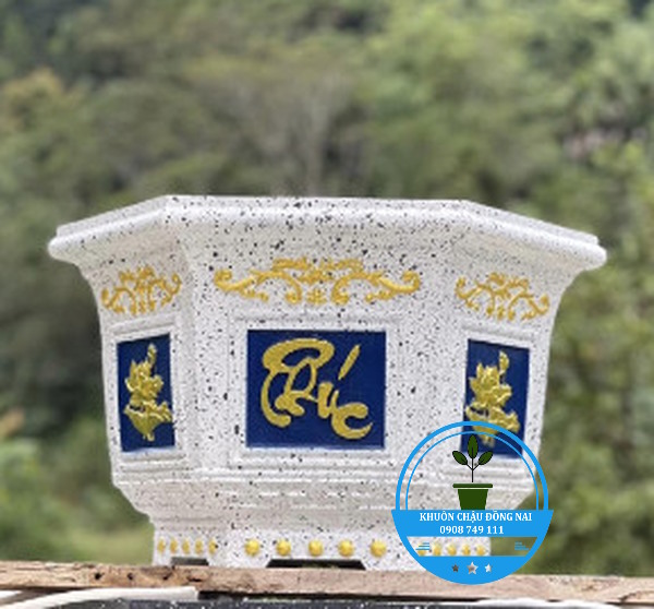 Khuôn Đúc Chậu ABS Lục Giác 45 Cao 35cm Mẫu Hoa Sen, Phúc Lộc Thọ, Cá Chép Tài Lộc.