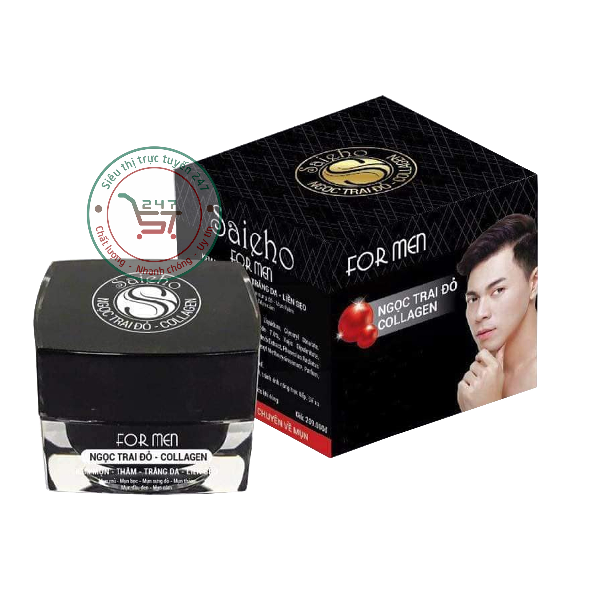 Kem Mụn nam Trắng da Liền sẹo thâm Saieho Ngọc trai đỏ 20g (đen)