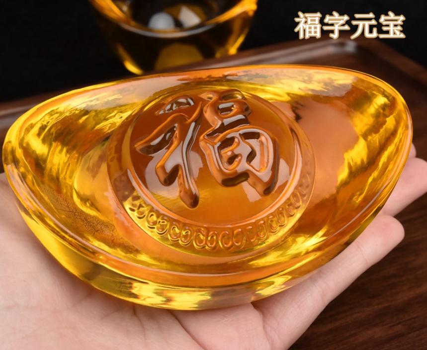Thỏi Vàng Pha Lê Thần Tài KIM NGUYÊN BẢO dập nổi Chữ PHÚC (Cỡ cực TO 11.5 cm) - Thỏi vàng pha lê Phong Thủy Thần Tài PHÚC ĐỨC