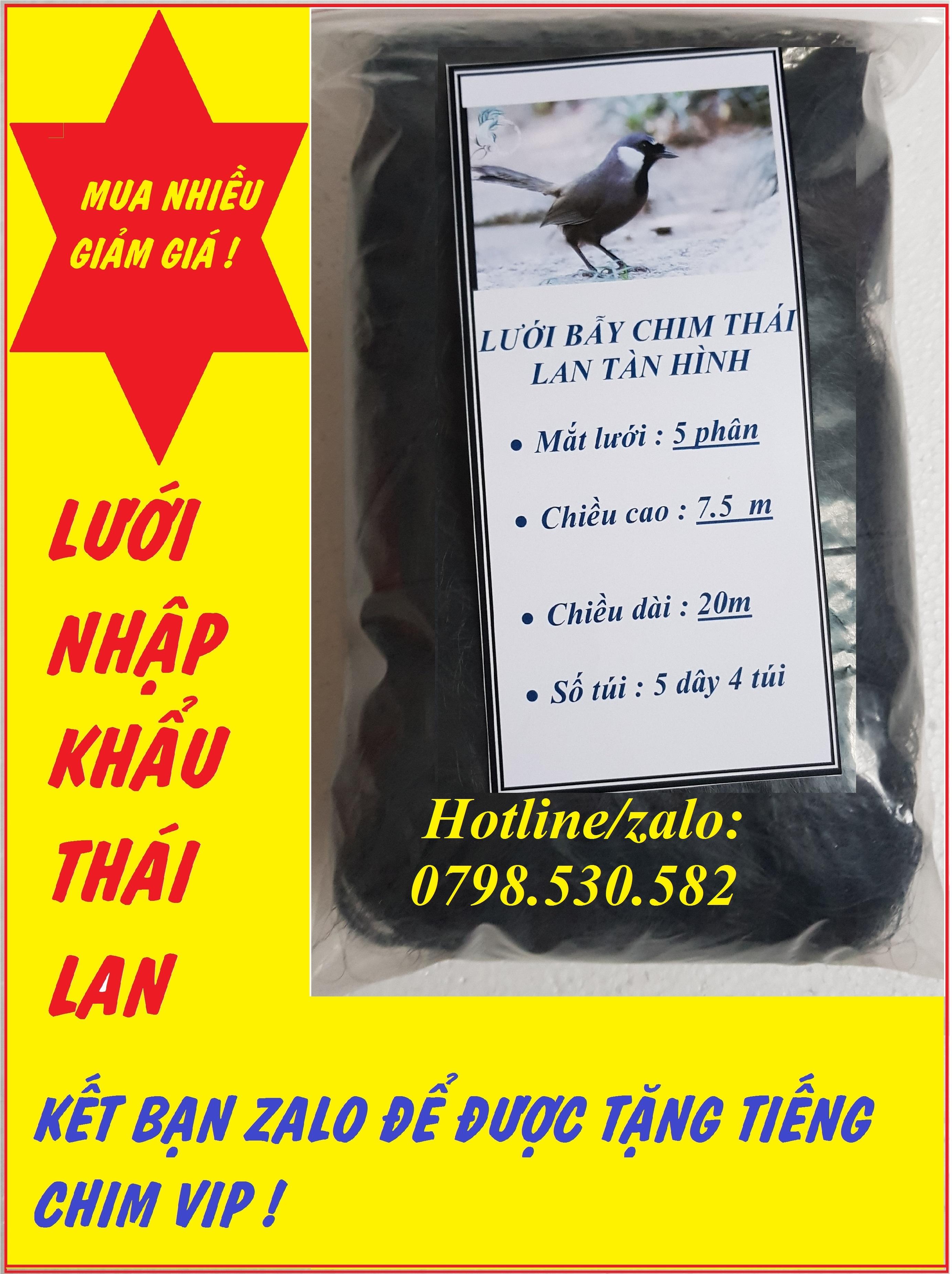 Lưới tàn hình 5 phân 20m Bẫy trao trảo.chào mào .cu tiểu.chèo.khướu .sợi lưới 0.15mm mắt lưới 5 phân chiều cao 7.5m số túi 5 dây 4 túi