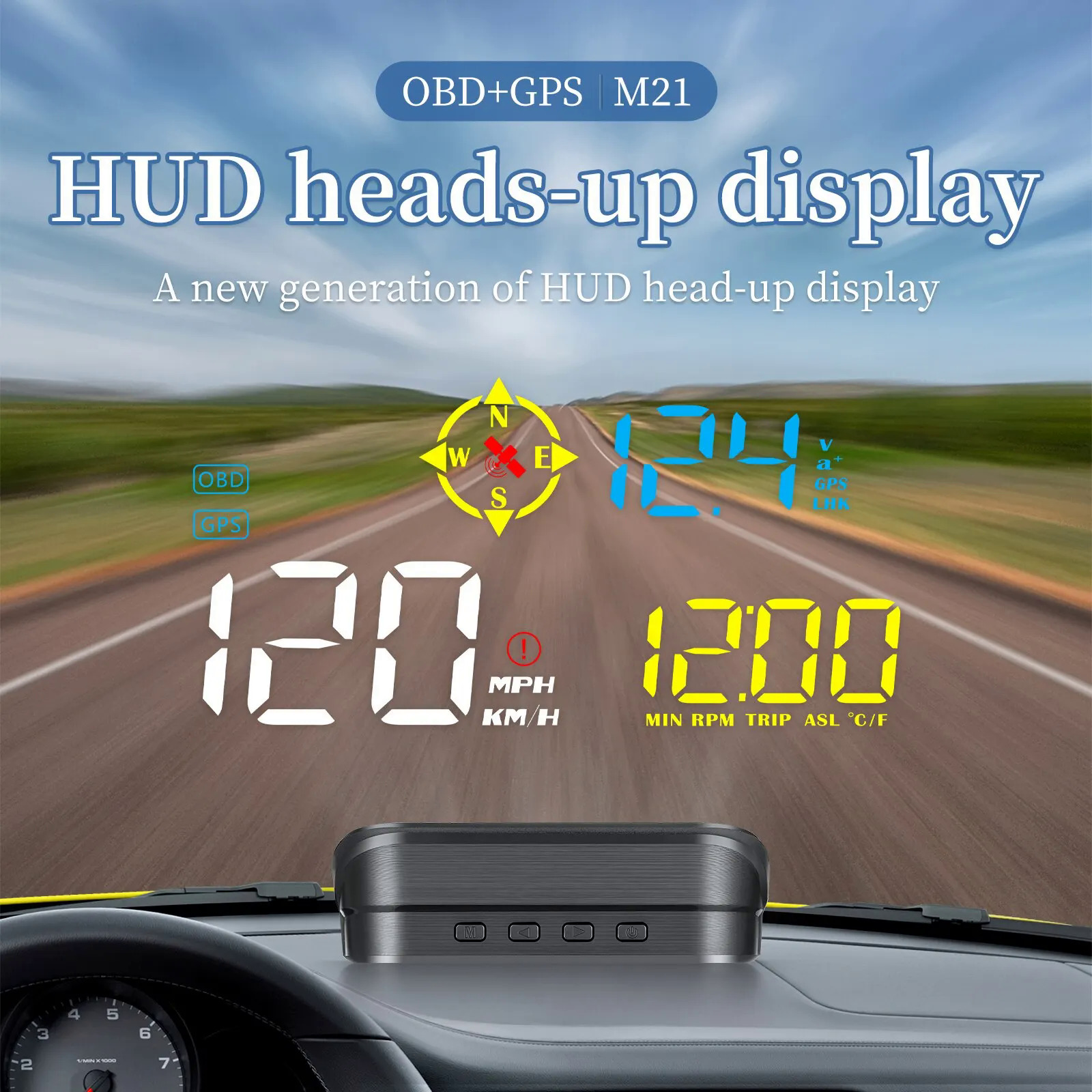 M21 HUD xe công tơ mét MPH KMH OBD2 Hệ thống kép Head up hiển thị projetor với nhiệt độ nước overspeed báo động