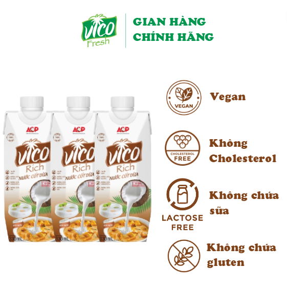 Combo 3 Hộp Nước Cốt Dừa Vico Rich 330ml 20-26% Béo - Nhỏ Gọn, Tiện Lợi - Béo Ngậy