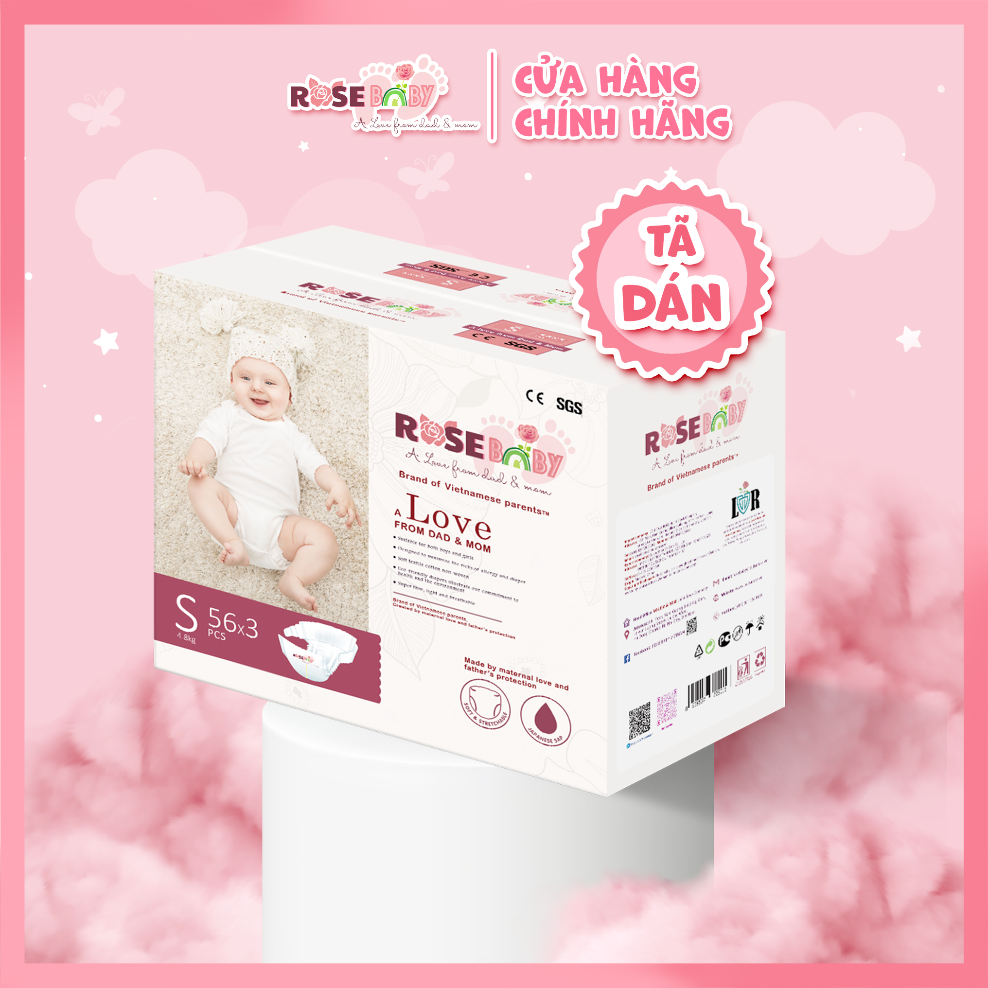 Thùng tã dán rose baby size s