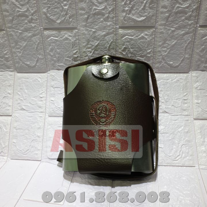 Bình đựng rượu inox CCCP 48 oz bao da 1,5 lít (Bạc) bao gồm cả túi đựng bình bình dày 0.6mm
