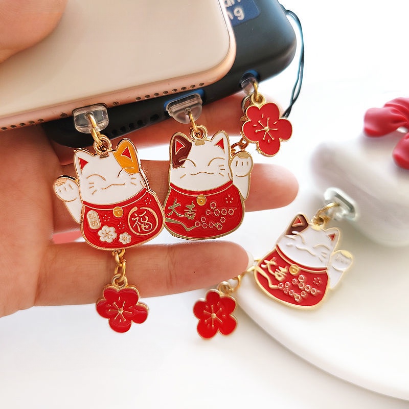 Nút Chống Bụi Cho Cổng Sạc Điện Thoại Di Động Hình Mèo May Mắn