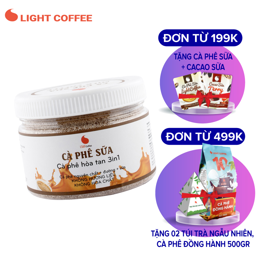 Cà phê sữa 3in1, cà phê hòa tan Light Coffee mùi vị tự nhiên, không hương liệu - Hũ 230gr