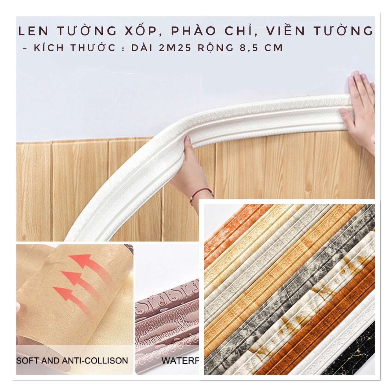 Len Tường, Phào chỉ xốp, viền xốp dán tường 3d khổ lớn nhất 2m25 x 8,5 cm