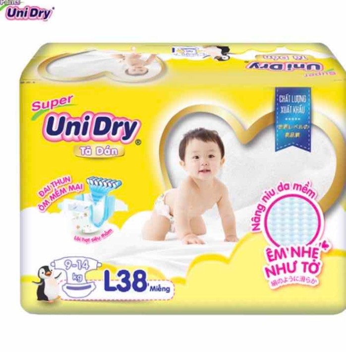 Tã dán Unidry mẫu mới size L38 miếng dùng cho trẻ từ 9-14kg