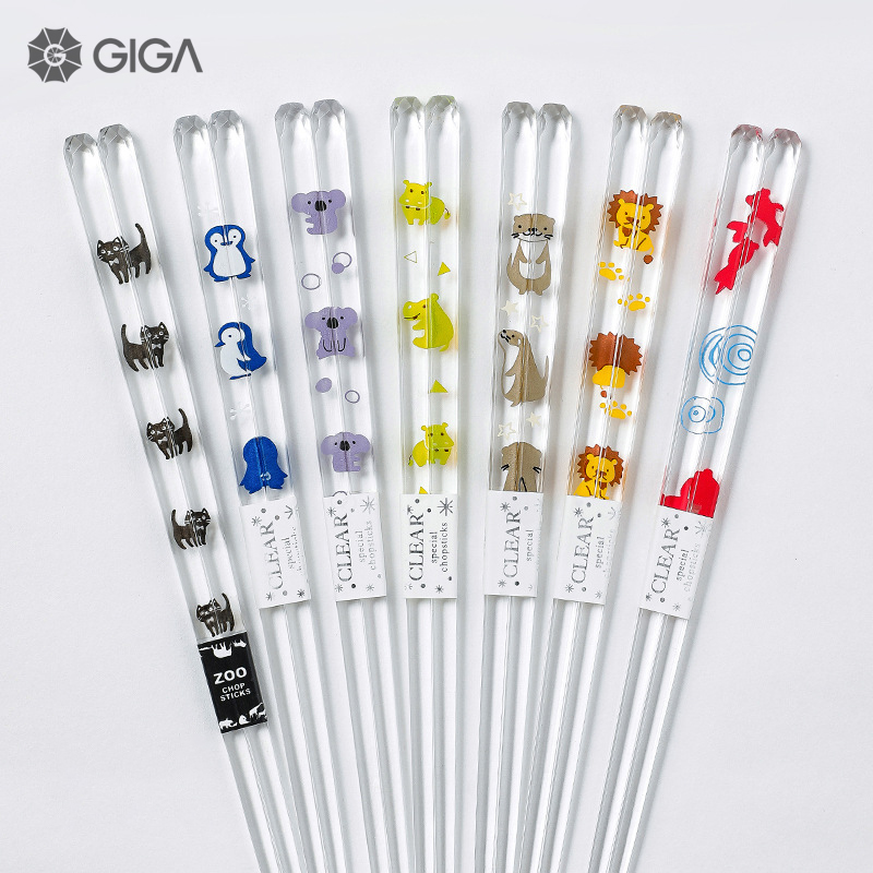 GIGA ESSENTIAL Đũa nhập khẩu từ Nhật Bản／Đũa trong suốt hình động vật thiết yếu của Nhật Bản Giga/đũa động vật thân thiện với môi trường/đũa hoa văn hoạt hình/đũa nhựa/Bộ đũa trong suốt hình động vật kiểu Nhật