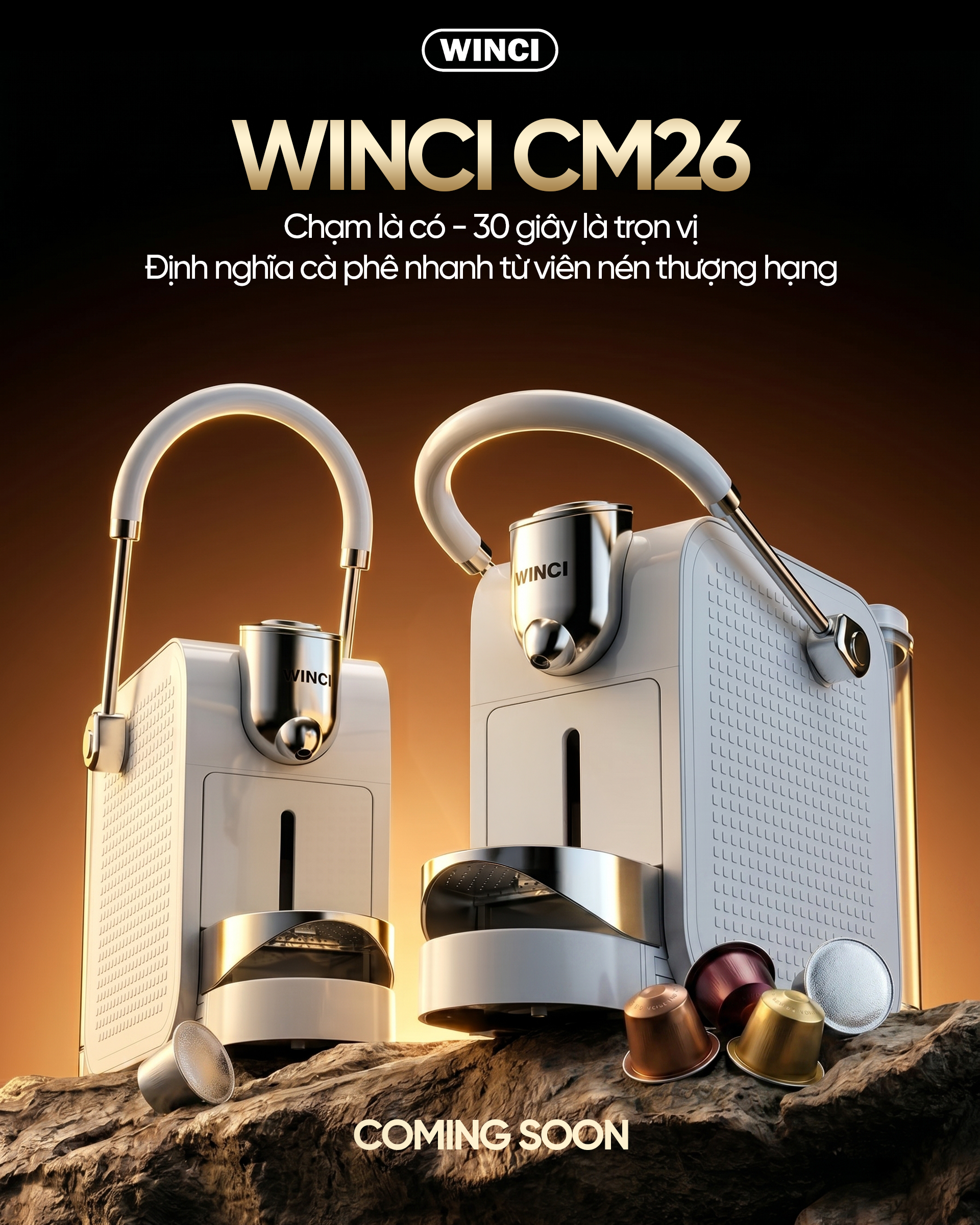 Máy pha cà phê viên nén Winci CM26, Tương thích với nhiều loại viên nén cà phê, bảo hành 12 tháng