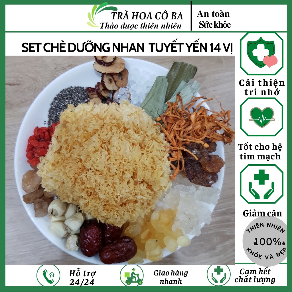Chè dưỡng nhan, set chè dưỡng nhan, tuyết yến nhựa đào 14 vị thảo mộc đẹp da 500GR