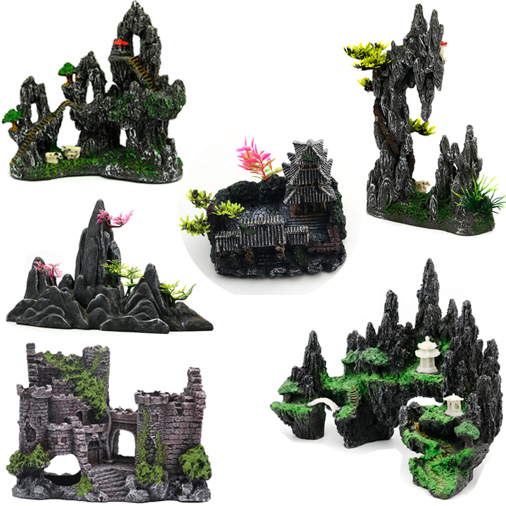 Tiểu Cảnh Đá, Đá Non Bộ, Hòn Non Bộ Mini Trang Trí Bể Cá Nhiều Mẫu Lựa Chọn Chùa Tháp, Lâu Đài Hoang