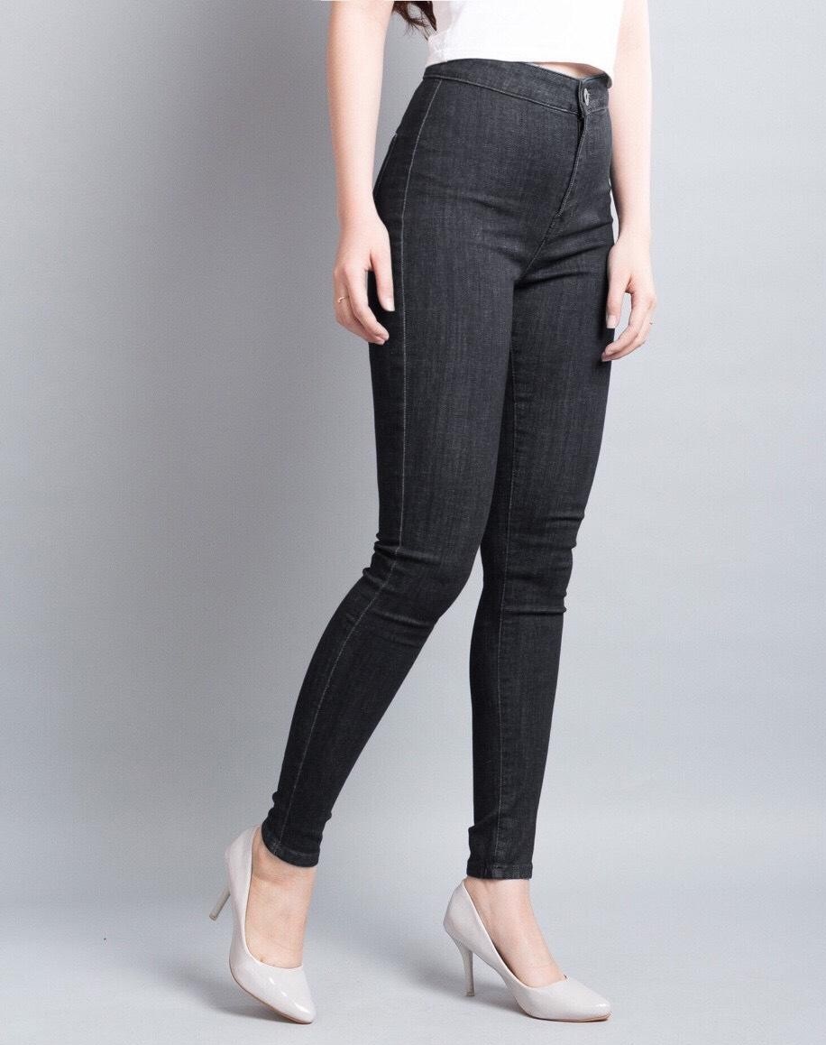 Quần jean nữ lưng cao MÀU ĐEN KIỂU KHÔNG ĐỈA chất giãn siêu đẹp K2-1B-37