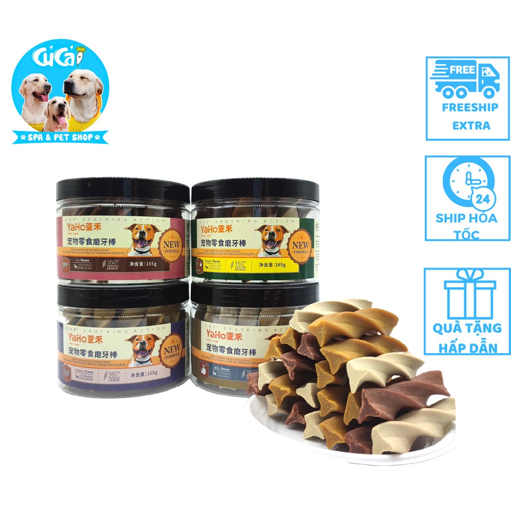 Xương gặm cho chó Yaho hộp 165g giúp làm sạch răng, xương gặm hình xoắn làm chắc khỏe răng cho thú cưng Củ Cải Pet Shop