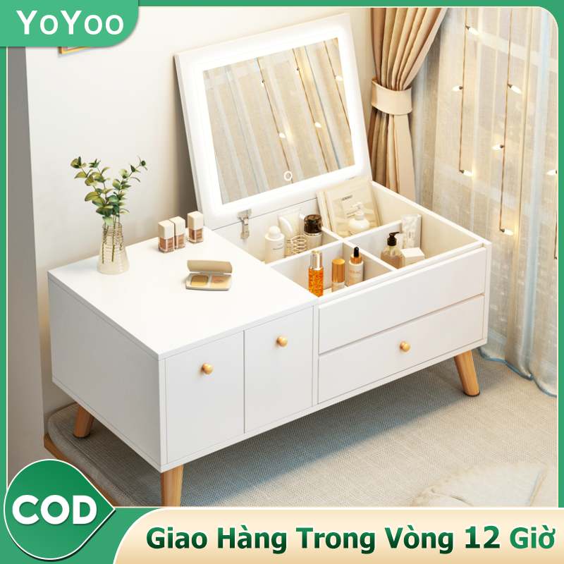 YOYOO Bàn Trang Điểm Ngồi Bệt Kèm Kệ Tab Đầu Giường Đa Năng Tiện Dụng Bàn Phấn Nhỏ Gọn Hiện Đại