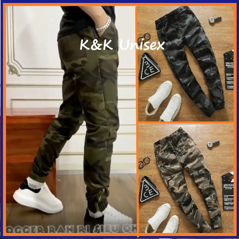 Quần Kaki Rằn Ri Jogger Unisex Nam Nữ, Quần Lính nam nữ bo chun ống kéo khóa Ảnh Thật