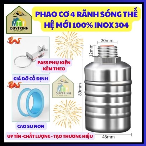 Phao cơ chống tràn 4 rãnh sóng thế hệ mới 100% inox 304, phao cơ thông minh ống phi 21