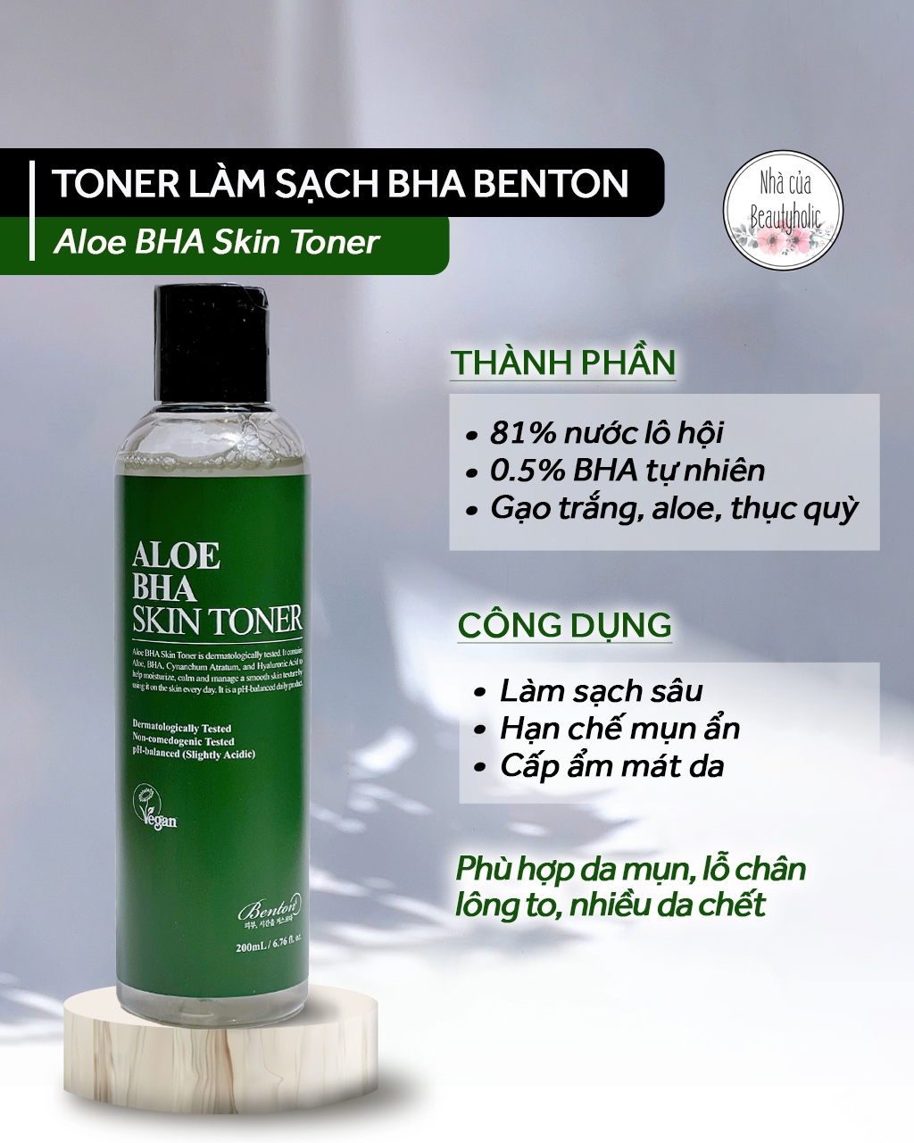 [HCM][Nhacuabeautyholic]  Nước hoa hồng Benton Aloe BHA Skin Toner