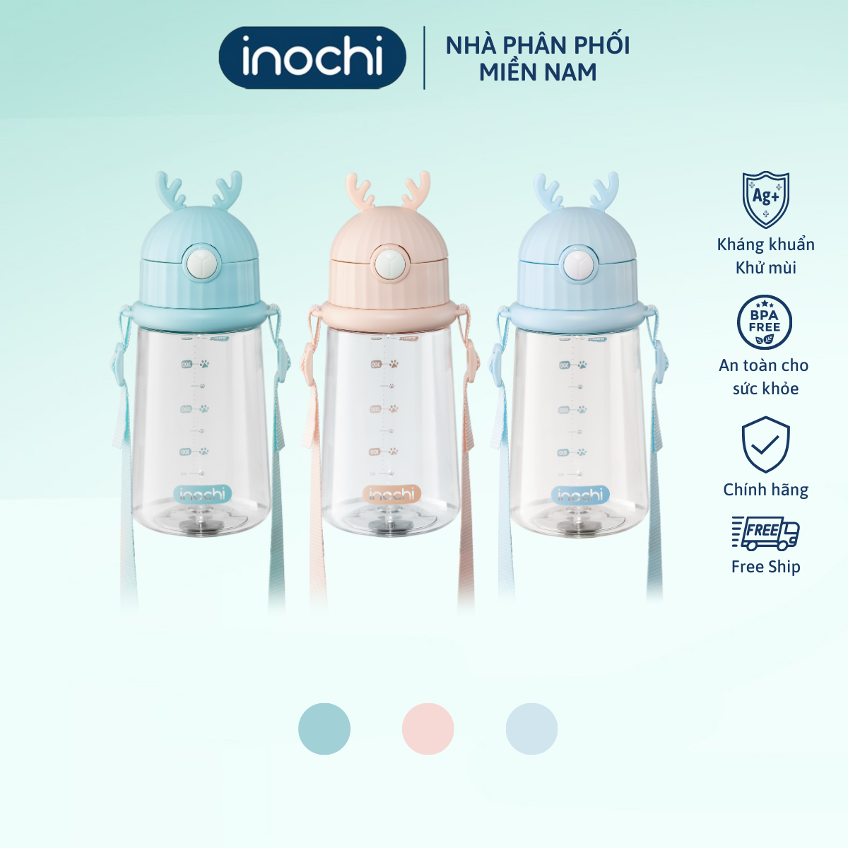 Bình nước Goki Rudy 450ml, kèm ống hút tiện lợi, có dây đeo. chất liệu nhựa Tritan an toàn cho sức khỏe, không có mùi hôi