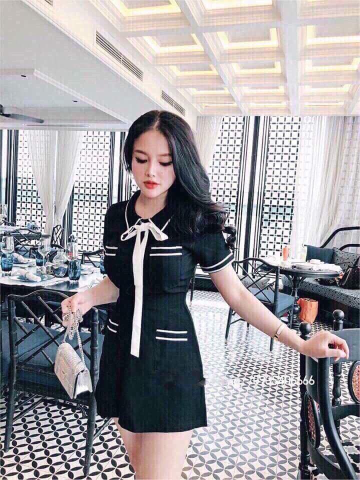 Đầm Nữ ( Váy Nữ ) Túi Viền Cổ Nơ Ôm Eo Quyến Rũ Thời Trang Bambo