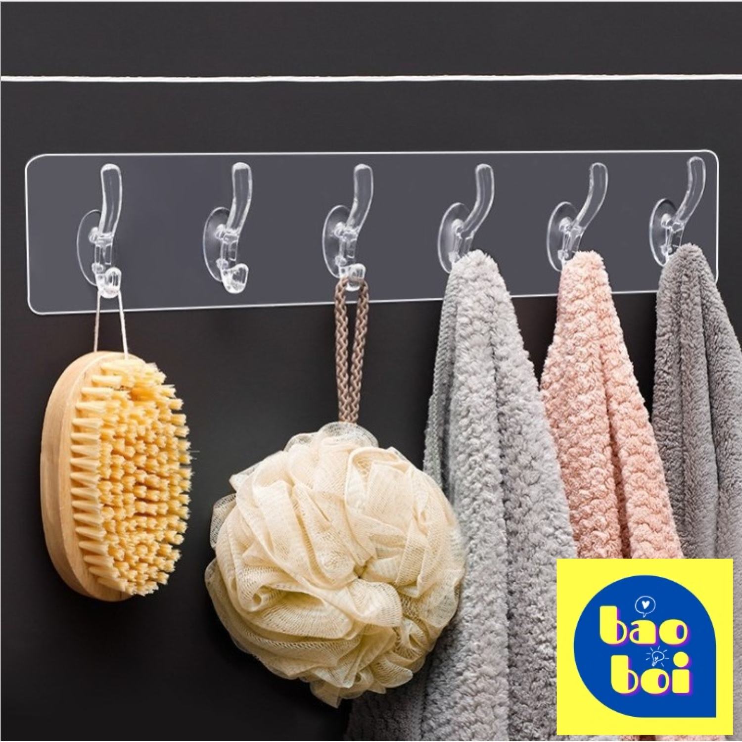 Thanh 6 móc dán tường cường lực treo quần áo, vật dụng đa năng