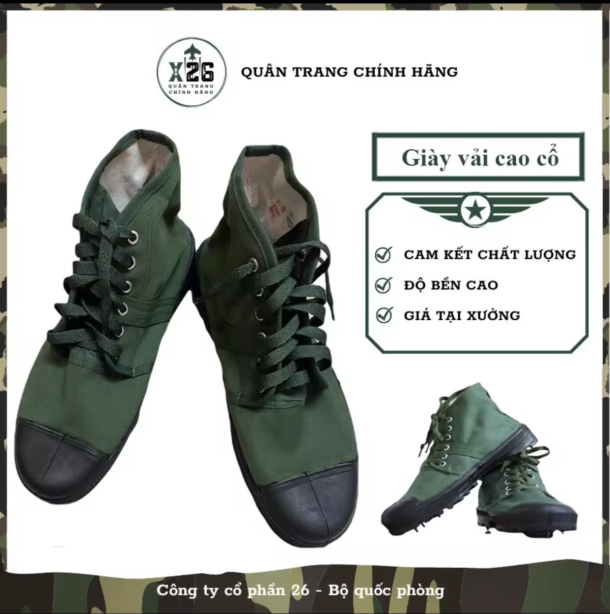 Giày vải bảo hộ lao động cao cổ đế cao su, hàng chuẩn loại 1 công ty X26, mũi giày bọc cao su bảo hộ tốt, cực bền