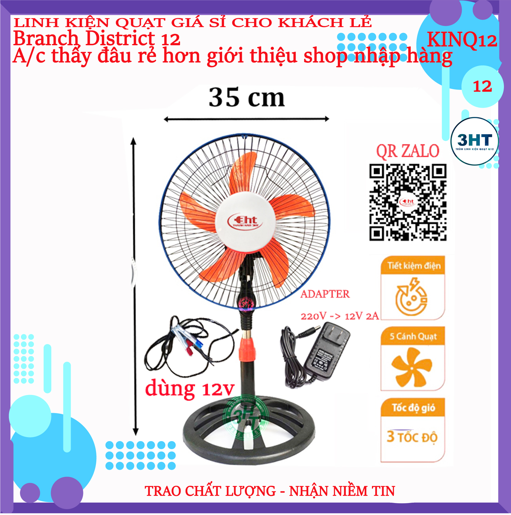 Quạt kẹp bình 12v công nghiệp b3 - 3 tốc độ gió.