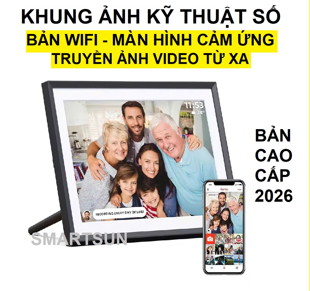 Khung ảnh kỹ thuật số chuyển động cao cấp, wifi, cảm ứng, màn hình 10.1 inch, bộ nhớ trong 32gb. Quà tặng