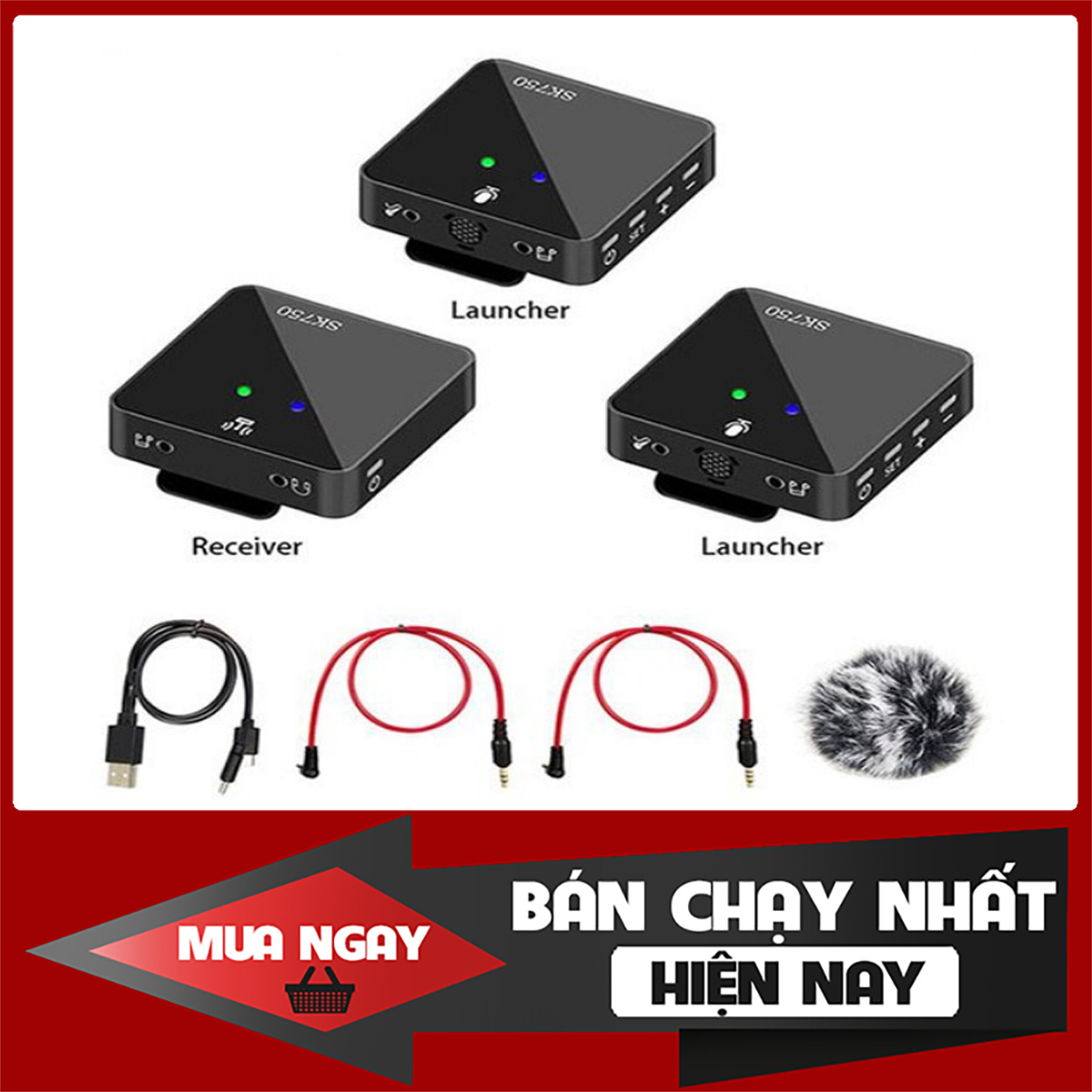 Sale 50% | micro cài áo wireless sk750 - mic thu âm không dây cài áo kèm micro làm phỏng vấn, phóng sự - trang bị cổng cắm tai nghe kiểm âm, cổng lấy nhạc, cổng cắm micro ngoài - micro dành cho điện thoại, máy ảnh, máy quay, dslr