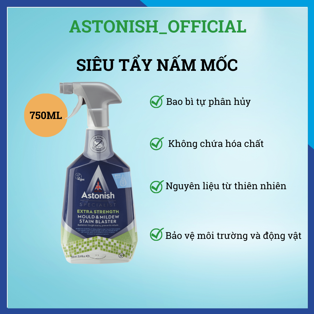 Vệ sinh bồn cầu tẩy mốc cao su silicon gioăng tủ lạnh máy giặt tường nhà trần thạch cao nhà tắm bếp tẩy mốc mold cleaner ASTONISH C1120