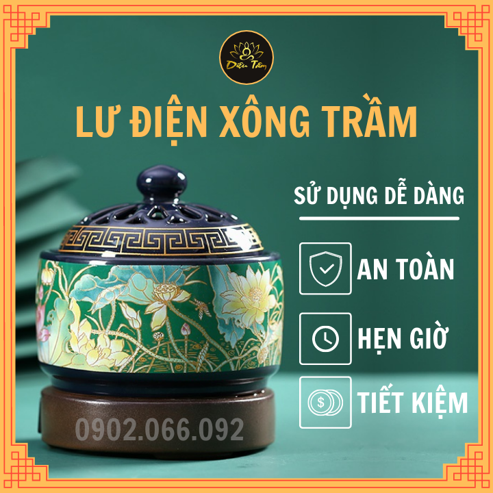 Lư điện xông trầm - Lò xông - Lư xông trầm điện có hẹn giờ chỉnh nhiệt gốm sứ cao cấp chịu nhiệt