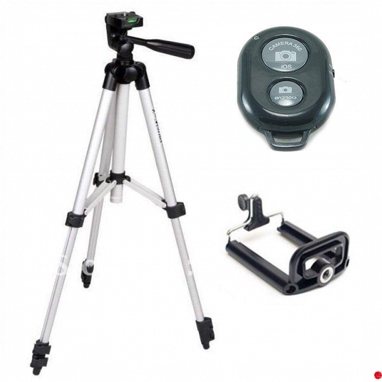 Bộ sản phẩm đa năng (1 Tripod chân chụp ảnh + 1 giá đỡ điện thoại + 1 Remote (Xám bạc))