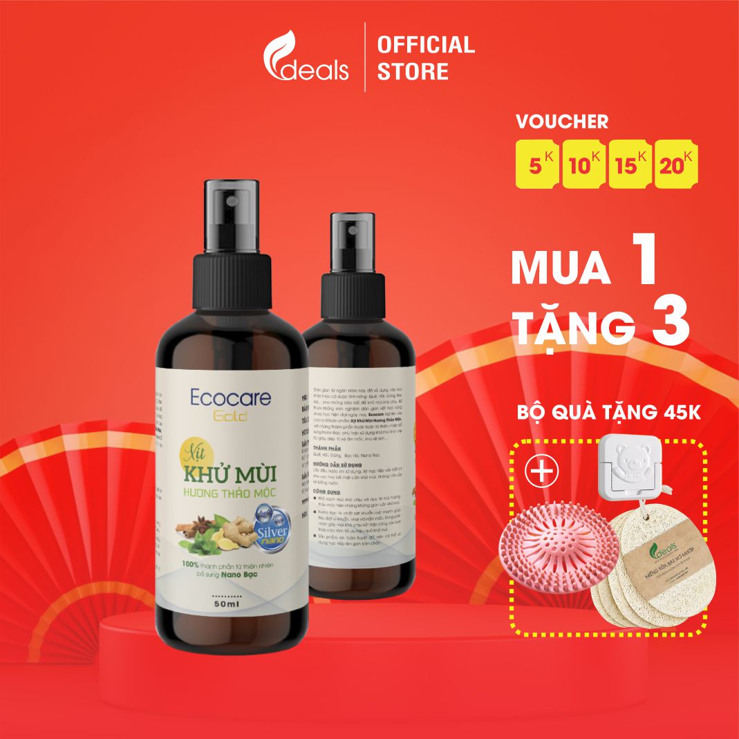 Xịt khử mùi giày dép, khử mùi hôi chân hương Thảo mộc Ecocare, công nghệ Nano Bạc 50ml