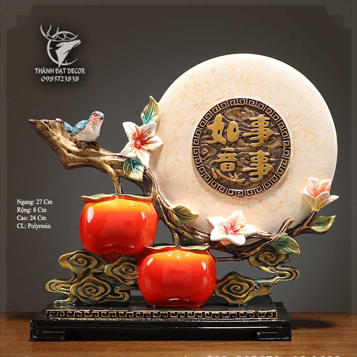 Tượng phong thủy quả hồng đĩa ngọc như ý, quà tặng tân gia, khai trương, sinh nhật