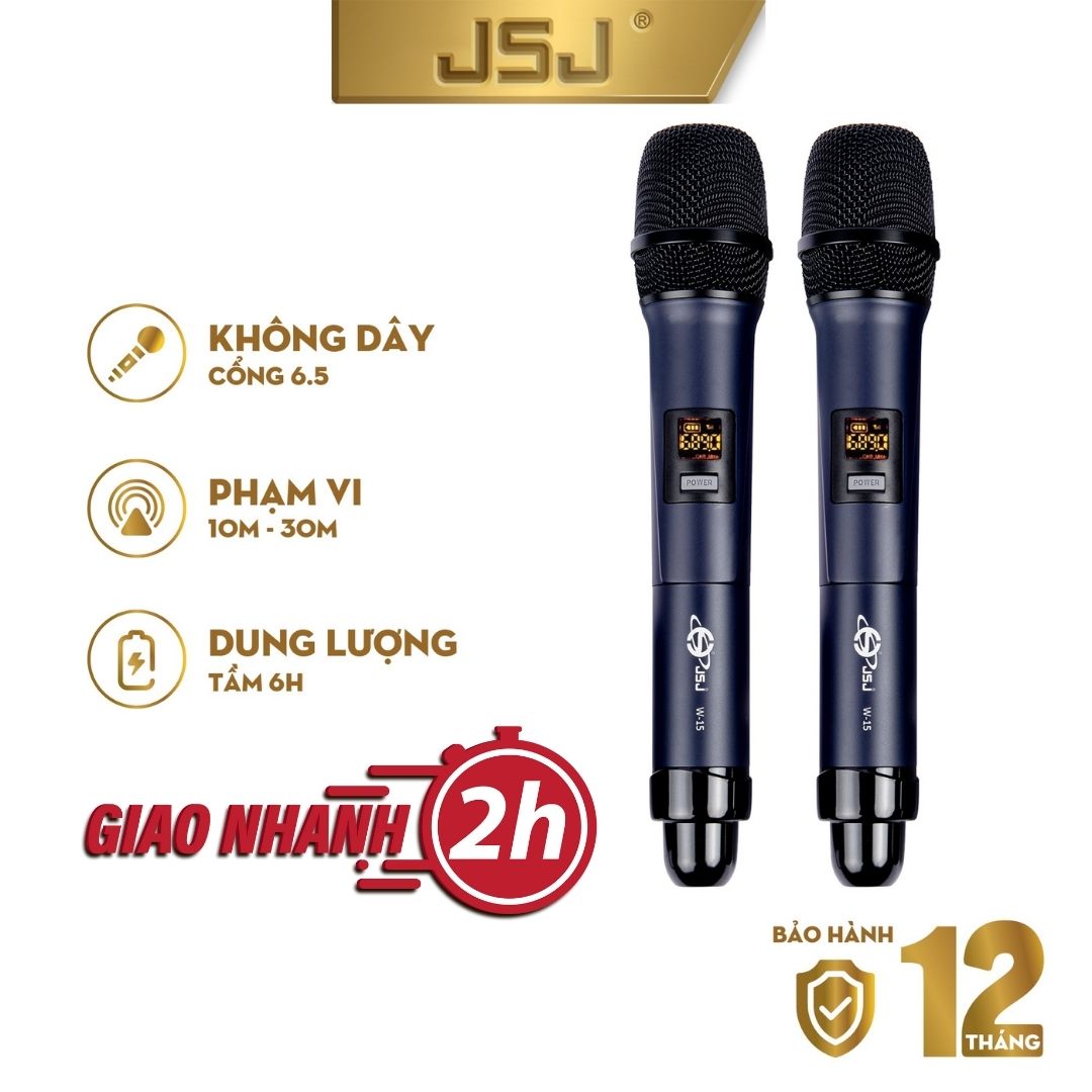Micro không dây karaoke cao cấp JSJ W-15 , mic hát không dây chuyên dụng cho loa kéo, amply