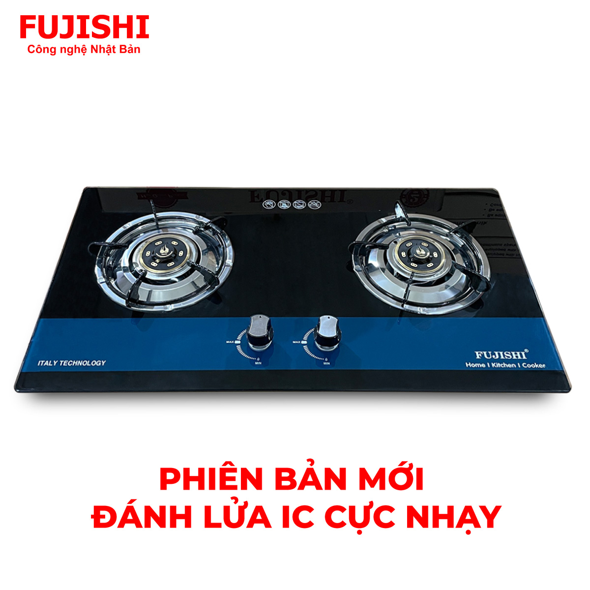 Bếp gas âm FUJISHI FJ-808IC - CHÉN ĐỒNG - KÍNH XANH - Đánh lửa IC cực nhạy - Lửa xanh tiết kiệm gas - Lắp âm / Để nổi 2 trong 1 - Bảo hành chính hãng 02 Năm