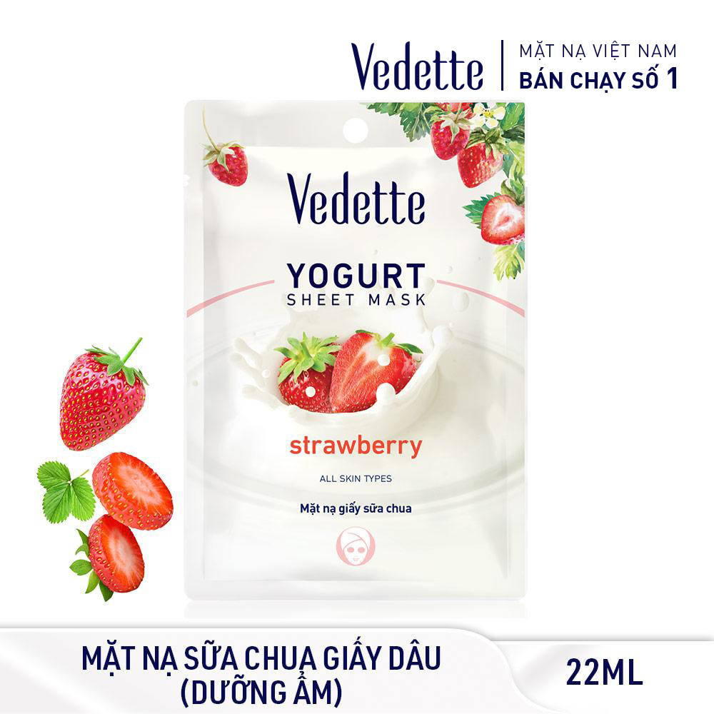 Mặt nạ giấy sữa chua dâu 22ml vedette - làm ẩm & se da - tpm043