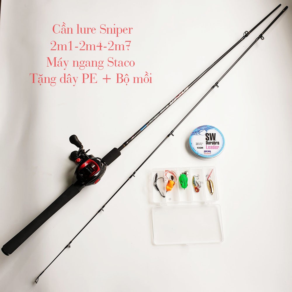 Bộ cần câu lure máy ngang Sniper máy ngang Staco tặng kèm bộ mồi câu  (cam kết đổi trả trong 2 tuần đầu)