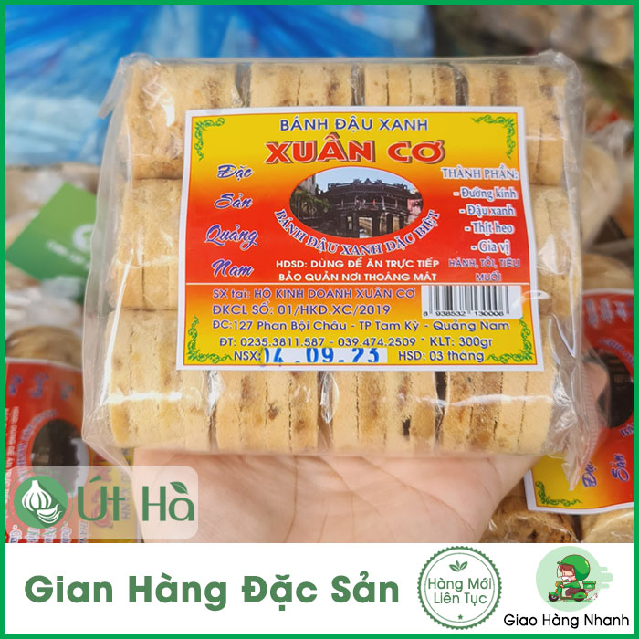 Bánh Đậu Xanh Nhân Thịt Xuân Cơ Bịch 300gr Bánh Đậu Xanh Mặn Giòn Ngon - Út Hà Đặc Sản