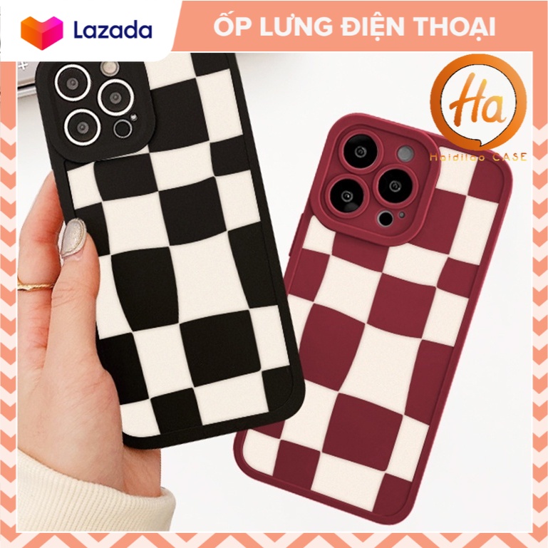 Ốp lưng iphone cạnh vuông lỗ camera caro đen đỏ 6/6splus/7/7plus/8/8plus/x/xr/xs/11/12/13/pro/max/plus/promax CVL40