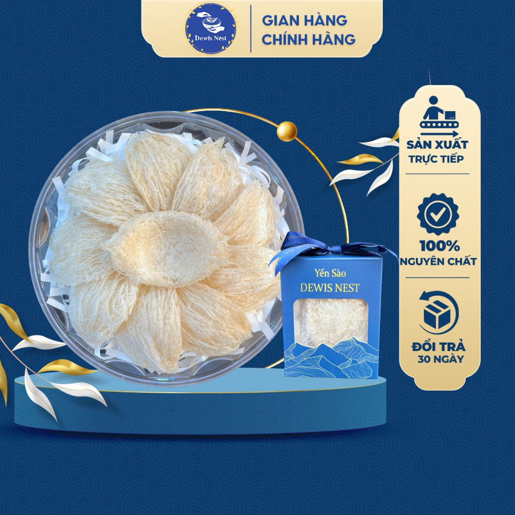 Tổ Yến Tinh Chế Sợi Dài Hộp 1 Tổ Dùng Thử Tặng kèm gia vị đường phèn và táo đỏ - Yến Sào Khánh Hòa DEWIS NEST