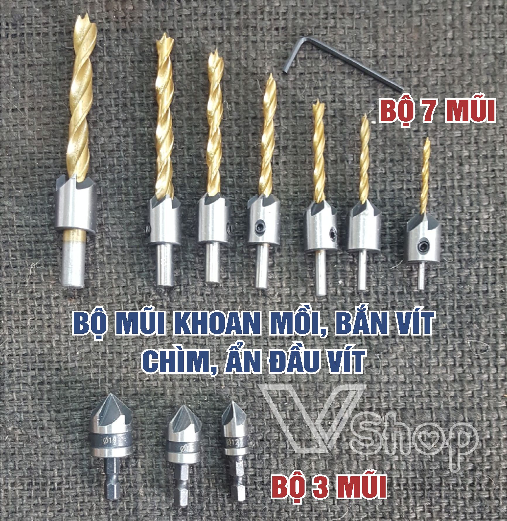 Mũi khoan mồi, mũi khoét  bắn vít gỗ, chìm, ẩn, giấu đầu vít.