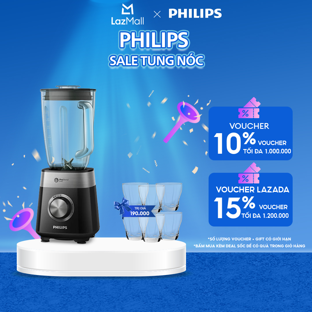 Máy Xay Sinh Tố Philips HR2228/90 |800W | lưỡi dao 6 cánh |Cối thủy tinh - Hàng Chính Hãng
